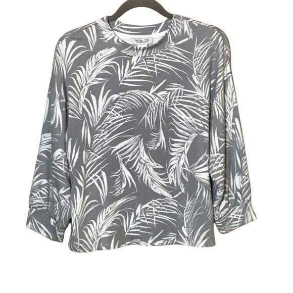 Rachel Zoe Palm Leaf Tropical Crew Neck Long Sleeve Top Size M - Picture 3 of 7